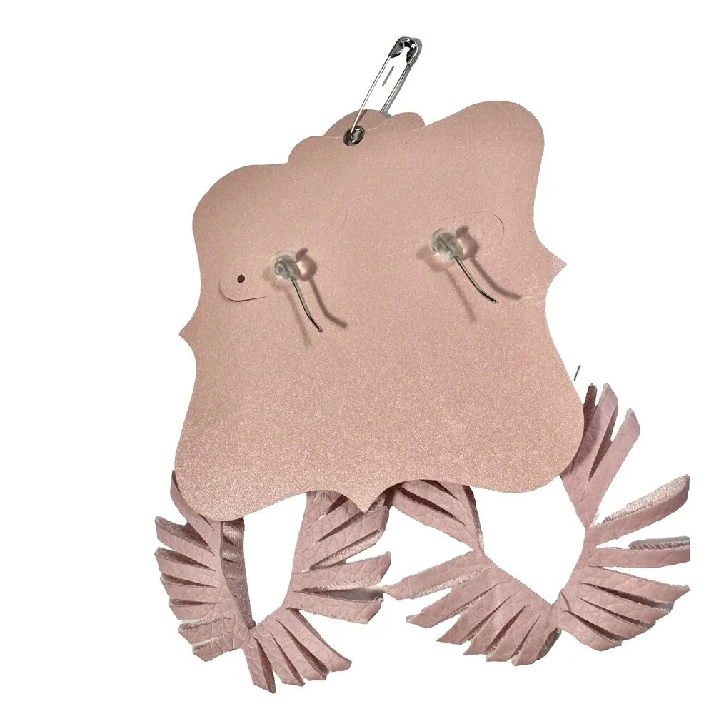 Handmade 3D Sculptured Pink Leather Feather Earrings with Pearl Accents